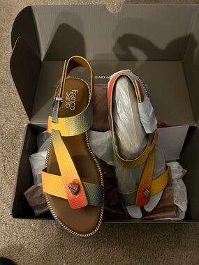 Franco Sarto Multicolor Gradient Leather Sandals - Yellow, Orange, Green